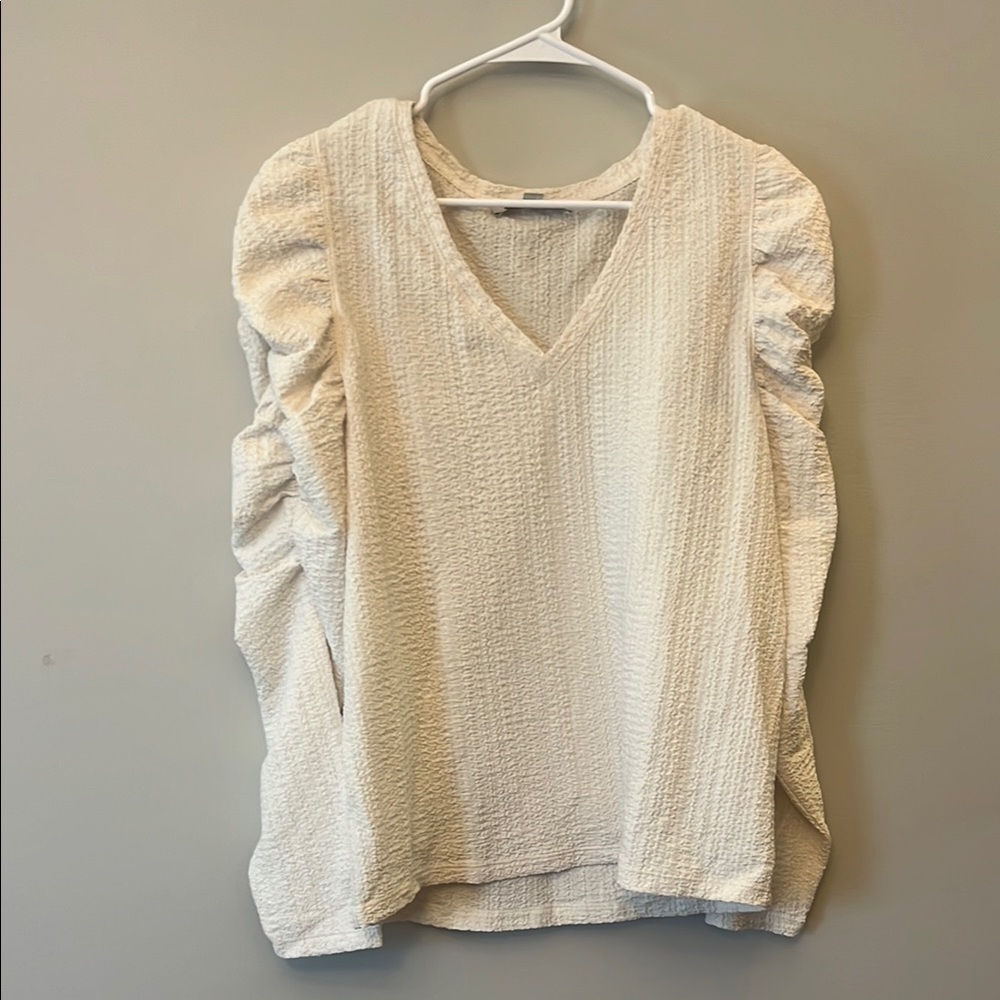 LOFT Cream Puff Sleeve Ruched Blouse